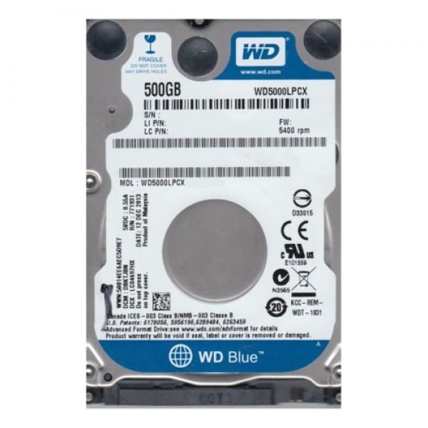 WD BLUE 2.5 500GB 32MB 5400RPM WD5000LPCX 