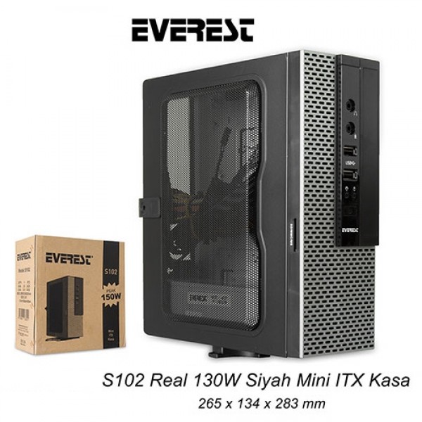 Everest S102 Real 130W Siyah Mini ITX Kasa Siyah 