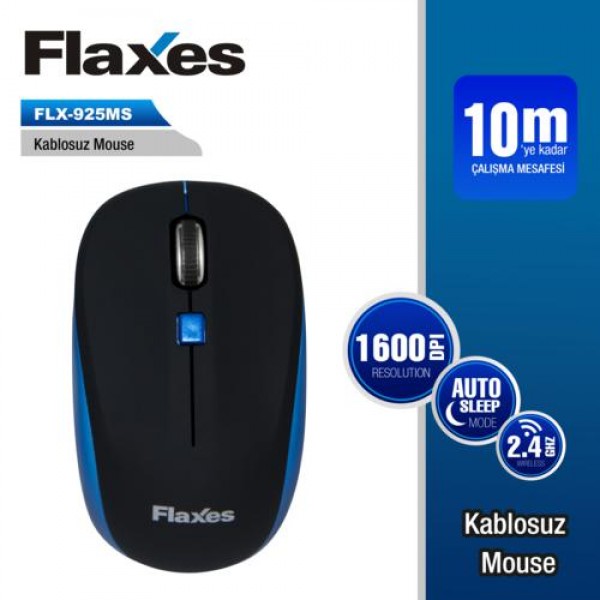 Flaxes FLX-925MS Optik Kablosuz Mouse Mavi-Siyah