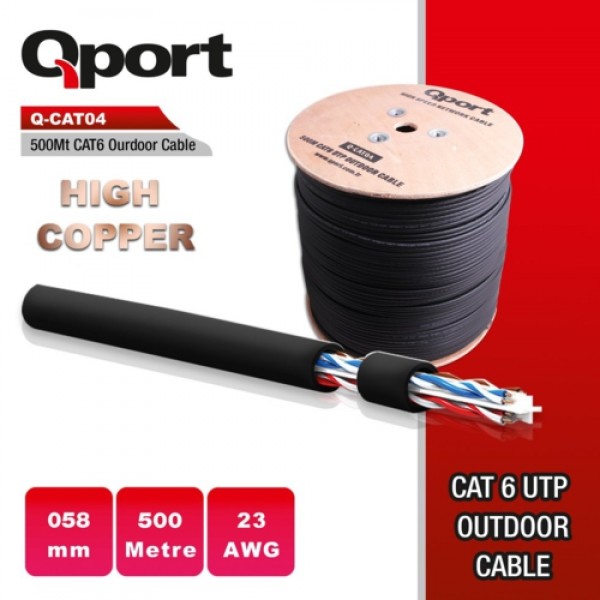 Qport Q-CATO4  CAT6 500M UTP 23Awg Kablo Siyah