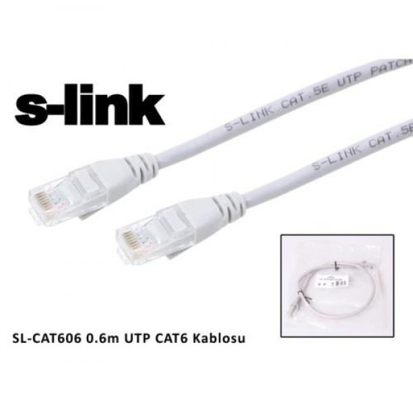 S-Link SL-CAT606 CAT6 Kablo 0,6 Metre Gri