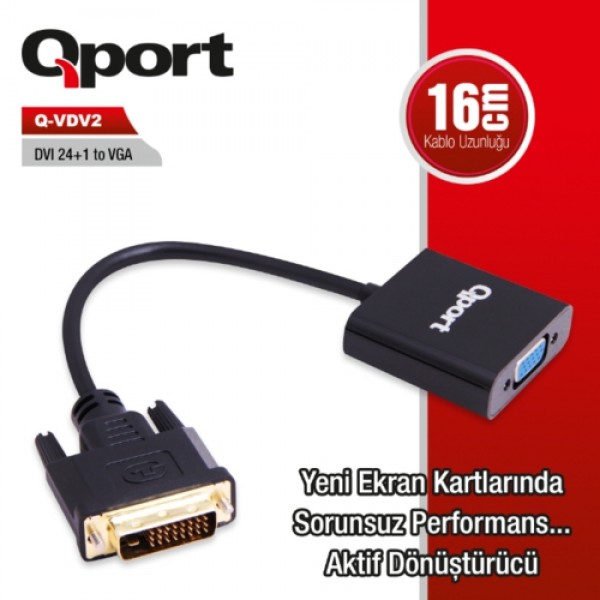 Qport Q-VDV2 Dvi 24+1 to VGA Aktif Dönüştürücü 